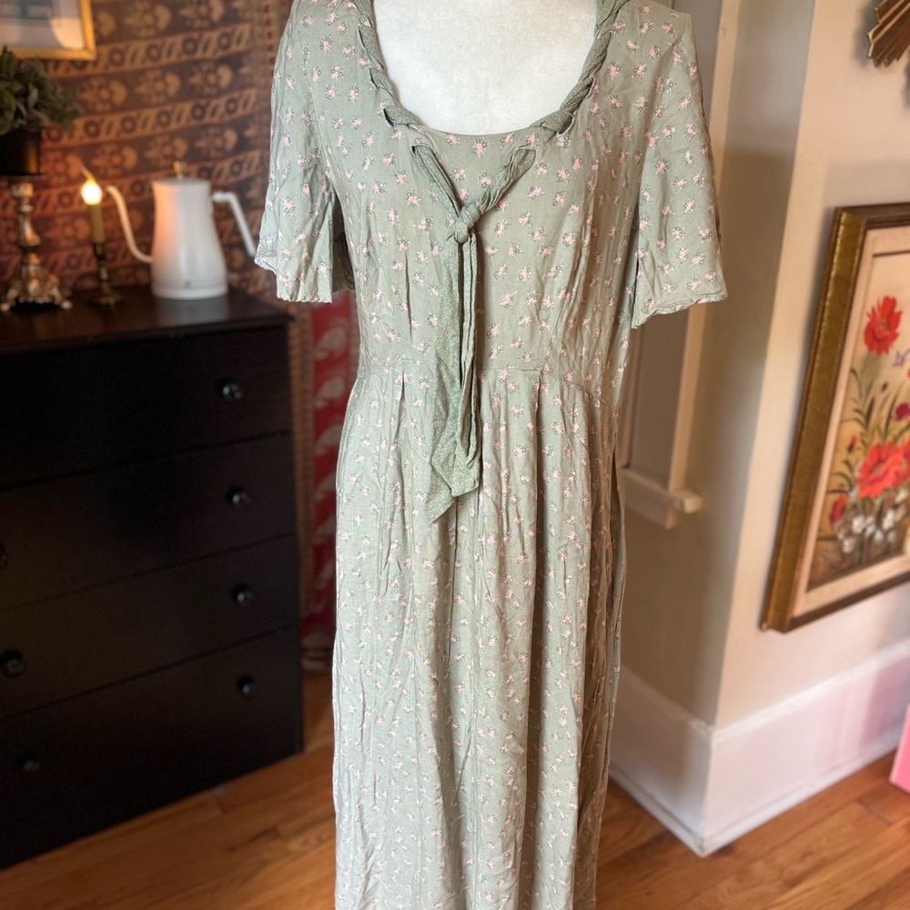 Vintage Floral Green Dress cottagecore preppy